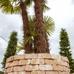 Promo-wall Mont Blanc 24/17x15x10 Getrommeld stapelbaar muurelement in trapeziumvorm gewelfd Stapelblokken