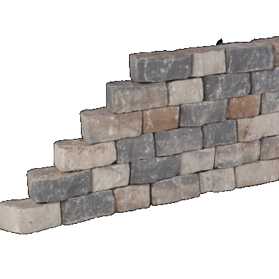 Promo-wall Kilimanjaro 24/17x15x10 Getrommeld stapelbaar muurelement in trapeziumvorm gewelfd Stapelblokken
